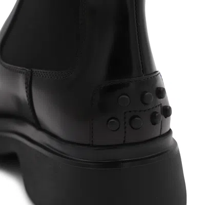 Tod's Black Leather Ankle Boots With Elastic Panels