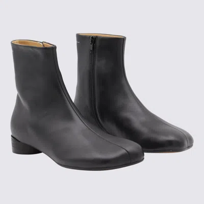 Mm6 Maison Margiela Logo Embroidered Block Heel Ankle Boots In Black