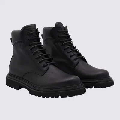 Dolce & Gabbana Grained Leather Lace-up Ankle Boots In Black