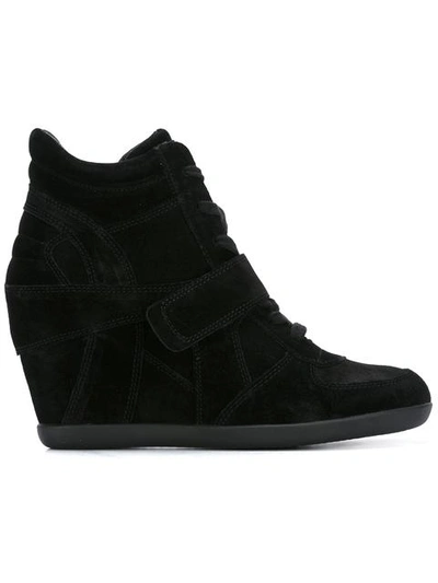 Ash Bowie Lace-up Suede Trainer Booties In Black/ Black Suede