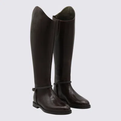 Brunello Cucinelli Women Classic Leather Boot With Precious Spurs In Brown