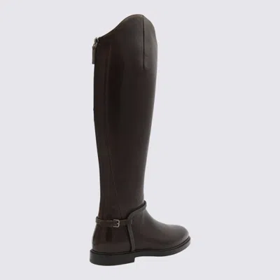 Brunello Cucinelli Women Classic Leather Boot With Precious Spurs In Brown
