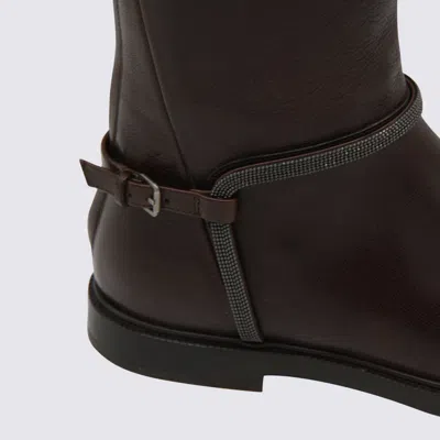 Brunello Cucinelli Women Classic Leather Boot With Precious Spurs In Brown