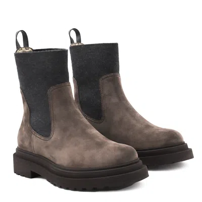 Brunello Cucinelli Cedar Brown Flat Shoes With Elasticated Side Panels And Rubber Sole