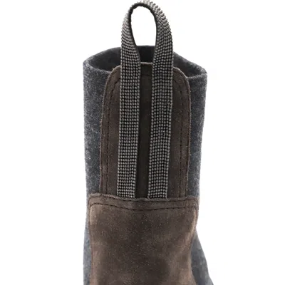 Brunello Cucinelli Cedar Brown Flat Shoes With Elasticated Side Panels And Rubber Sole