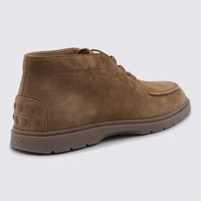 Tod's Leather Ankle Boots Suitable For Desert Terrain In Brown