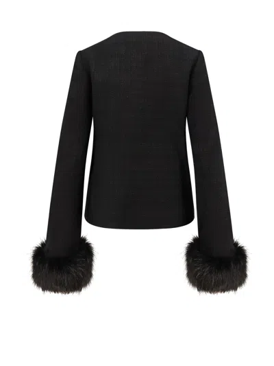 Self-portrait Faux Fur-cuff Buttoned Jacket In Black
