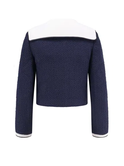 Self-portrait Contrasting Collar Wool Blend Bouclé Jacket In Blue