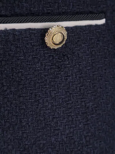 Self-portrait Contrasting Collar Wool Blend Bouclé Jacket In Blue