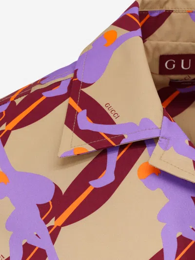 Gucci Bowling Cotton Popeline Shirt With All-over Surfer Print In Multi