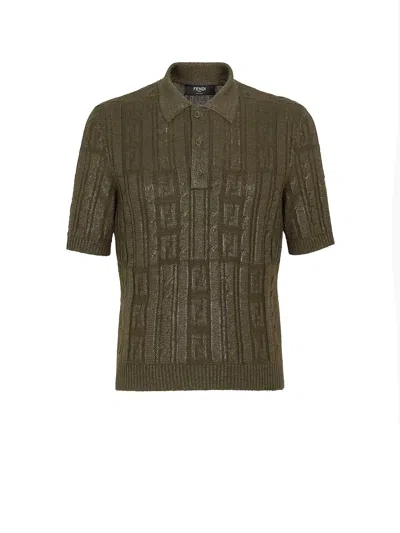 Fendi Ff Wool Blend Lurex Polo In Green