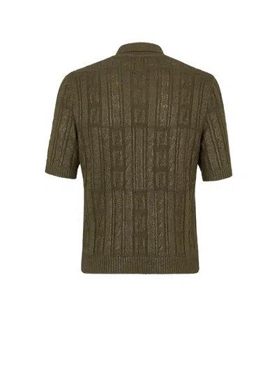 Fendi Ff Wool Blend Lurex Polo In Green