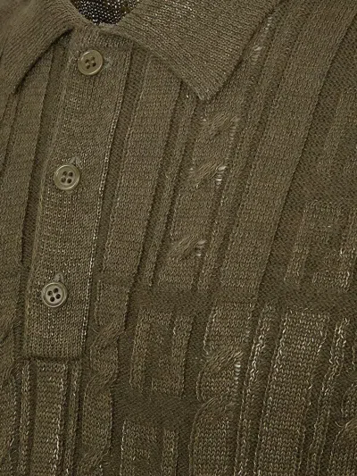 Fendi Ff Wool Blend Lurex Polo In Green