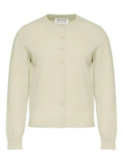 Maison Margiela Wool Buttoned Crew Neck Cardigan In Neutral