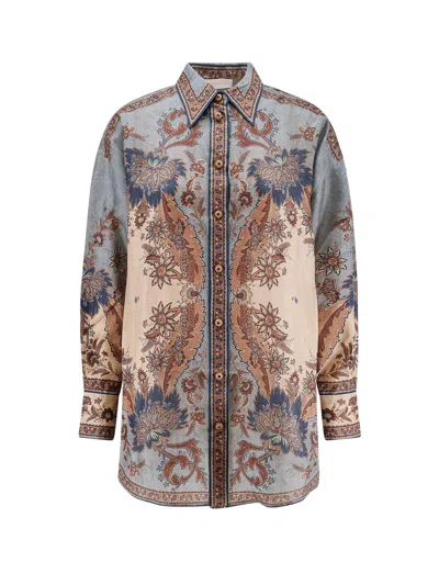 Zimmermann Ascension Manstyle Printed Silk Shirt In Multi