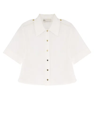 Tory Burch Camp Short Sleeved Button-up Shirt In White