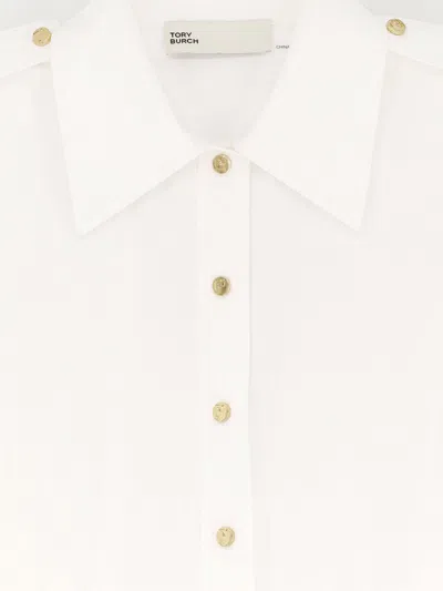 Tory Burch Camp Short Sleeved Button-up Shirt In White