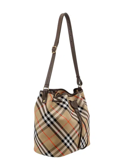 Burberry Canvas Bucket Bag With Check Motif