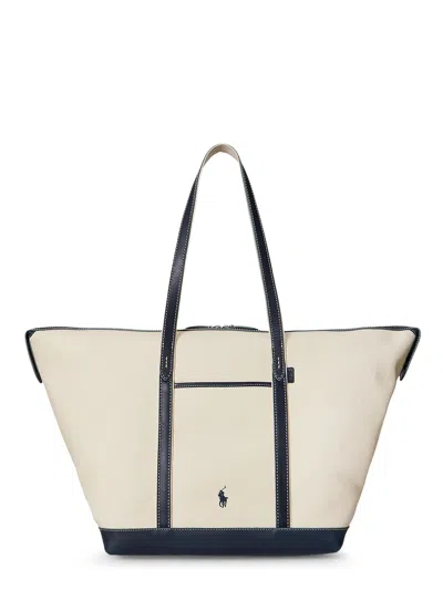 Polo Ralph Lauren Large Leather-trimmed Cotton-blend Canvas Tote