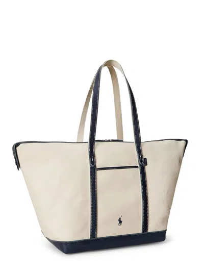 Polo Ralph Lauren Large Leather-trimmed Cotton-blend Canvas Tote