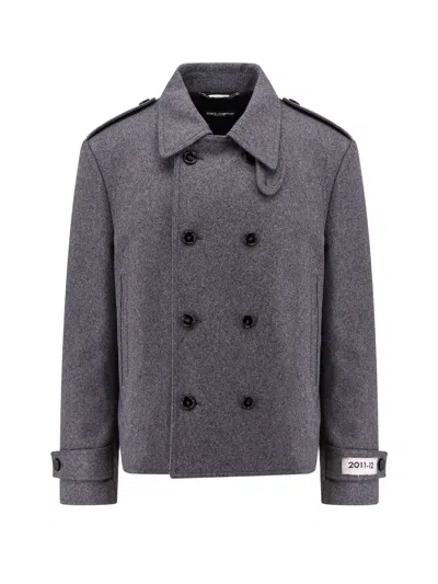 Dolce & Gabbana Double-breasted Wool Coat With Epaulets And Modern Cut In Gray