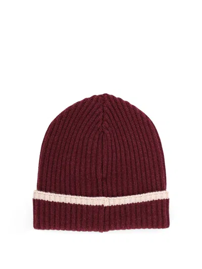 Brunello Cucinelli Cashmere Hat Monili Detail Fold Ribbed Knit In Brown