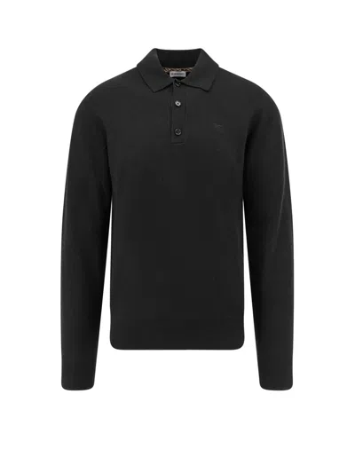 Burberry Men Cashmere Polo Sweater In Black