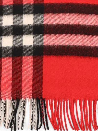 Burberry Check Pattern Cashmere Scarf With Fringed Profiles