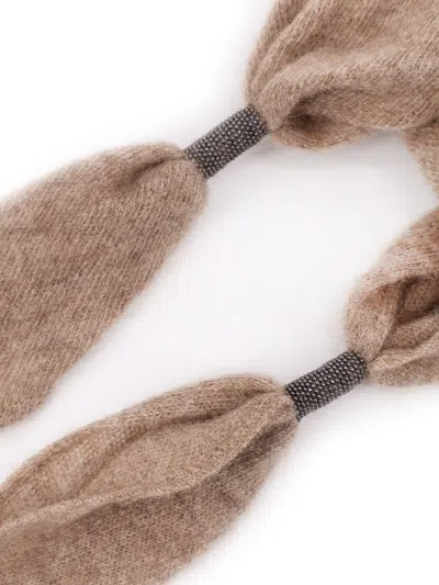 Brunello Cucinelli Women Cashmere Scarf With Monili Detail In Brown