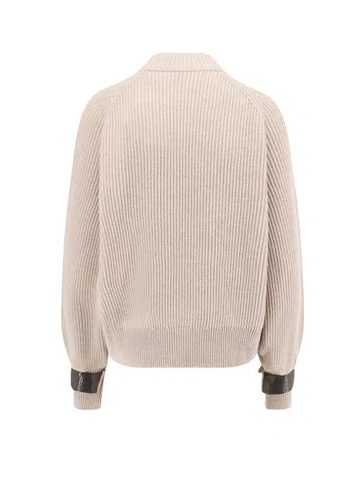 Brunello Cucinelli Women Cashmere Sweater With Removable Cuffs In Neutral