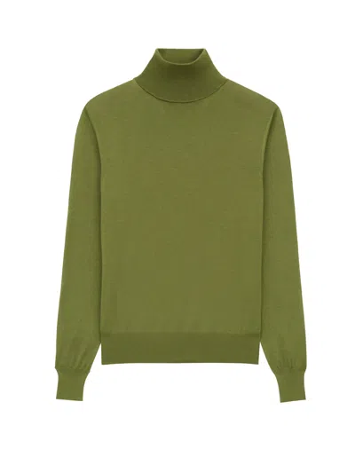 Saint Laurent Turtleneck Wool Blend Sweater In Green