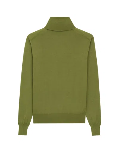 Saint Laurent Turtleneck Wool Blend Sweater In Green