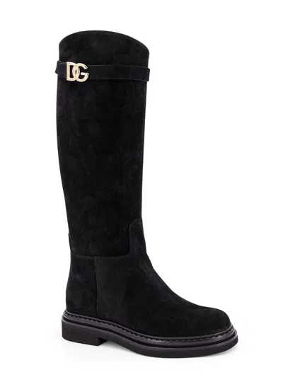Dolce & Gabbana Cavallerizzo Suede Boots In Black