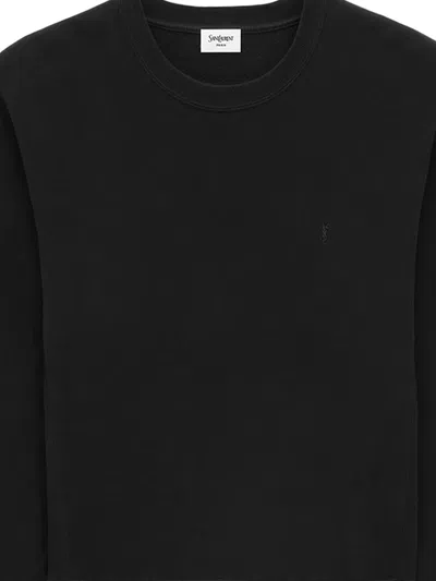 Saint Laurent Certified Cotton Sweatshirt With Cassandre Embroidery In Black