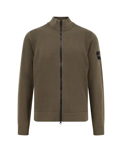 Stone Island Certified Virgin Wool Cardigan In Green