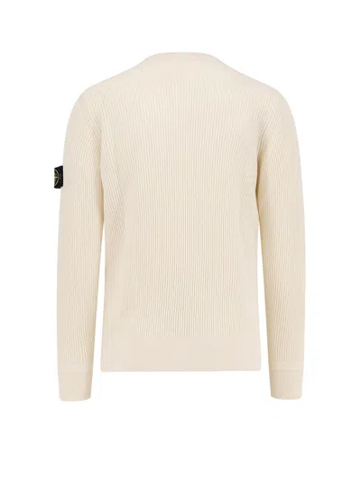 Stone Island Ivory Ribbed Knit Sweater With Crew Neckline In Multi