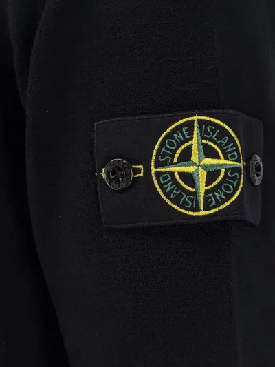 Stone Island High Collar Pullover With Buttoned Placket And Logo Patch In Blue