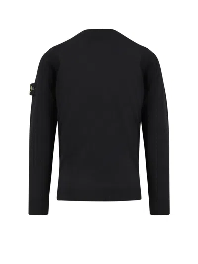 Stone Island Long Sleeve Ribbed Cuff Crew Neck Sweater In Black