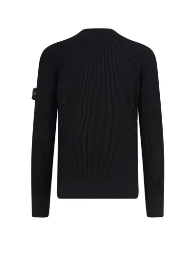 Stone Island Long Sleeve Ribbed Cuff Crew Neck Sweater In Black
