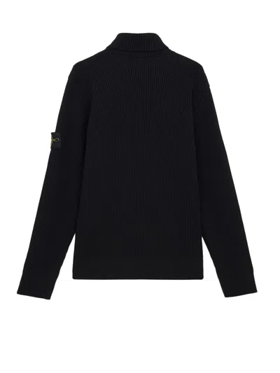 Stone Island Turtleneck Jumper With Finely Ribbed Trims In Black
