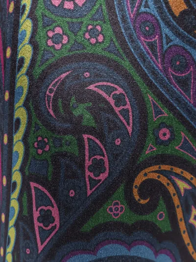 Etro Chenille Trousers With Multicolor Print In Blue