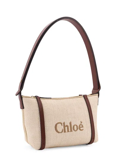 Chloé Chloè Carry Canvas Shoulder Bag With Logo Embroidery