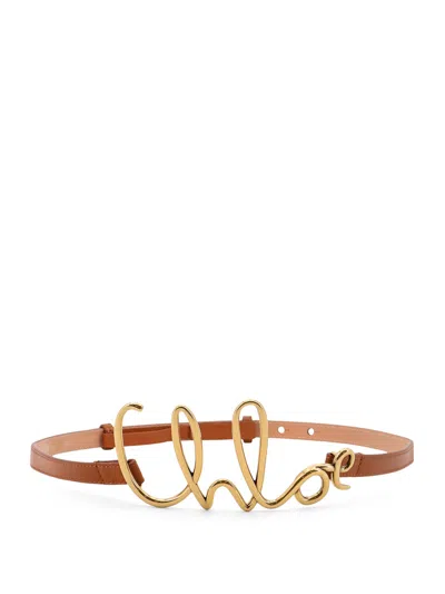 Chloé Adjustable Length Iconic Leather Belt In Gold