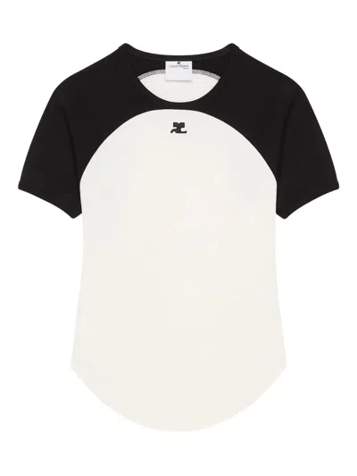 Courrèges Circle Contrast White And Black Cotton T-shirt In White