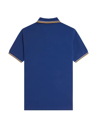 Fred Perry Cotton Pique Polo Shirt With Double Stripe In Blue