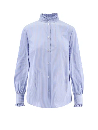 Valentino Classic Stripe Poplin Shirt In Blue