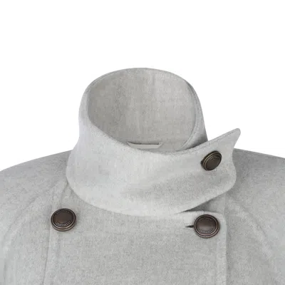 Brunello Cucinelli Double Worked Caban In Virgin Wool And Cashmere Cloth With Shiny Cuff Details Clo In Gray