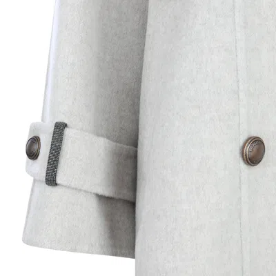 Brunello Cucinelli Double Worked Caban In Virgin Wool And Cashmere Cloth With Shiny Cuff Details Clo In Gray