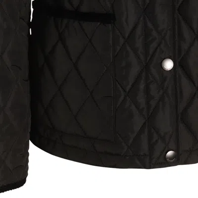 Burberry Oldham Black Quilted Jacket With Corduroy Collar In Tech Fabric Woman In Black
