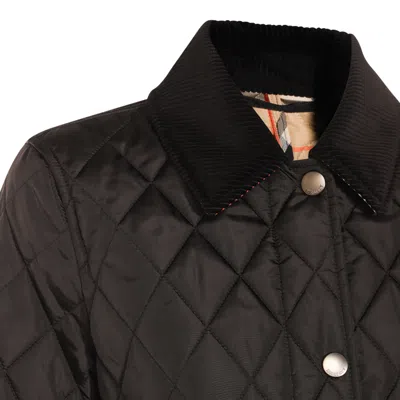 Burberry Oldham Black Quilted Jacket With Corduroy Collar In Tech Fabric Woman In Black